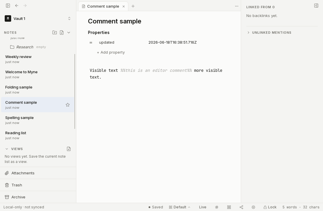A note containing an inline comment, shown dimmed between the surrounding visible text.