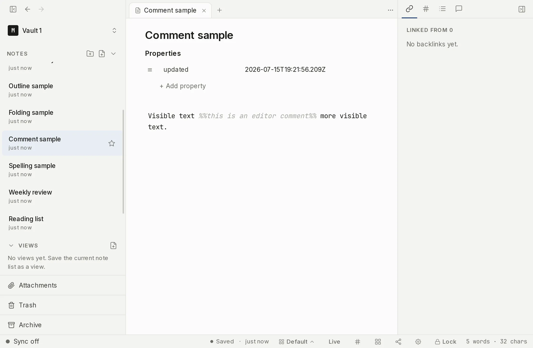 A note containing an inline comment, shown dimmed between the surrounding visible text.
