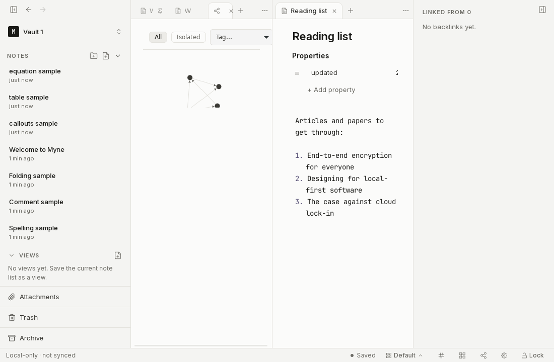The graph view showing the vault's notes as connected nodes.