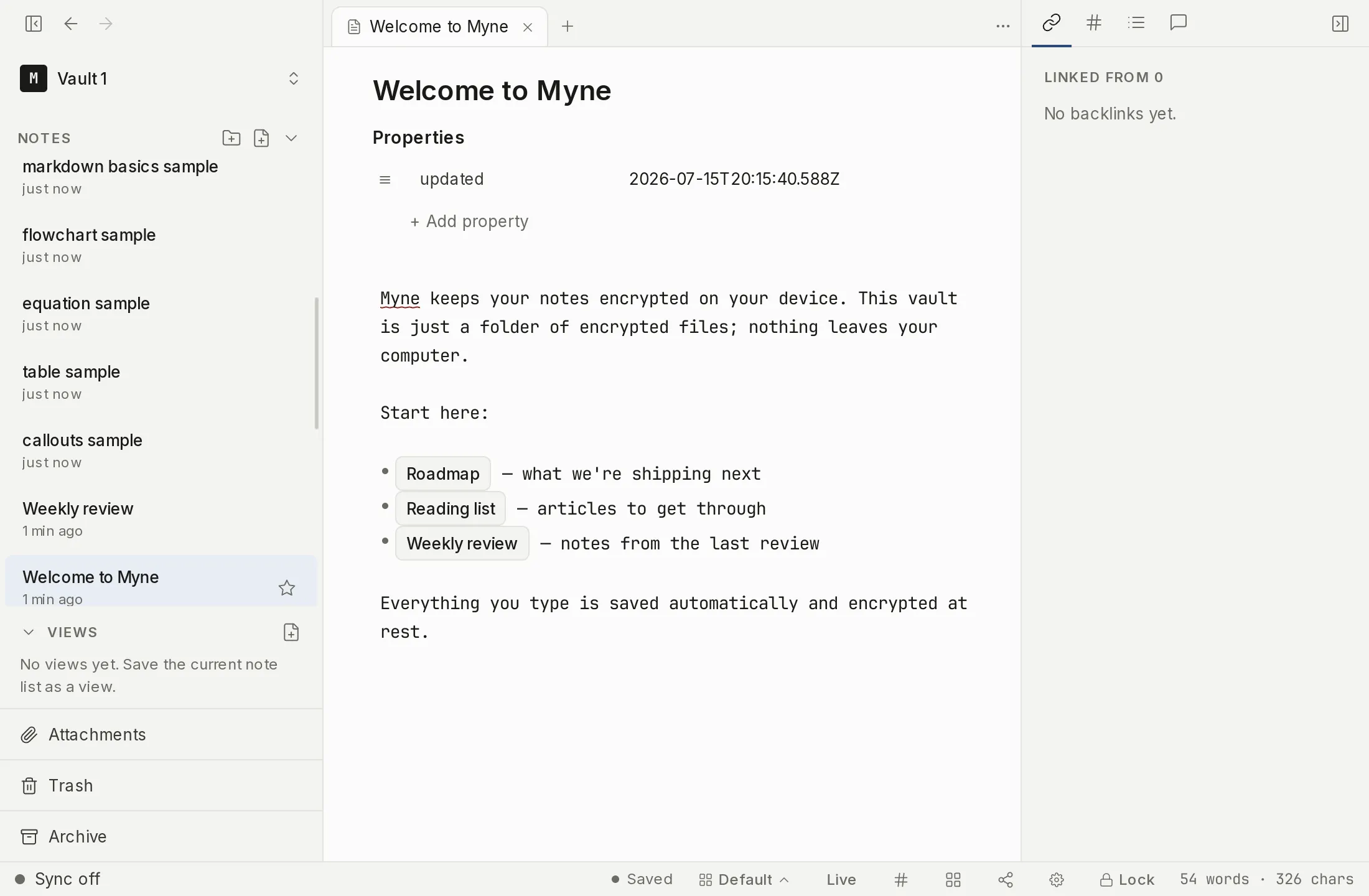 The sidebar with notes organized into folders alongside loose top-level notes.
