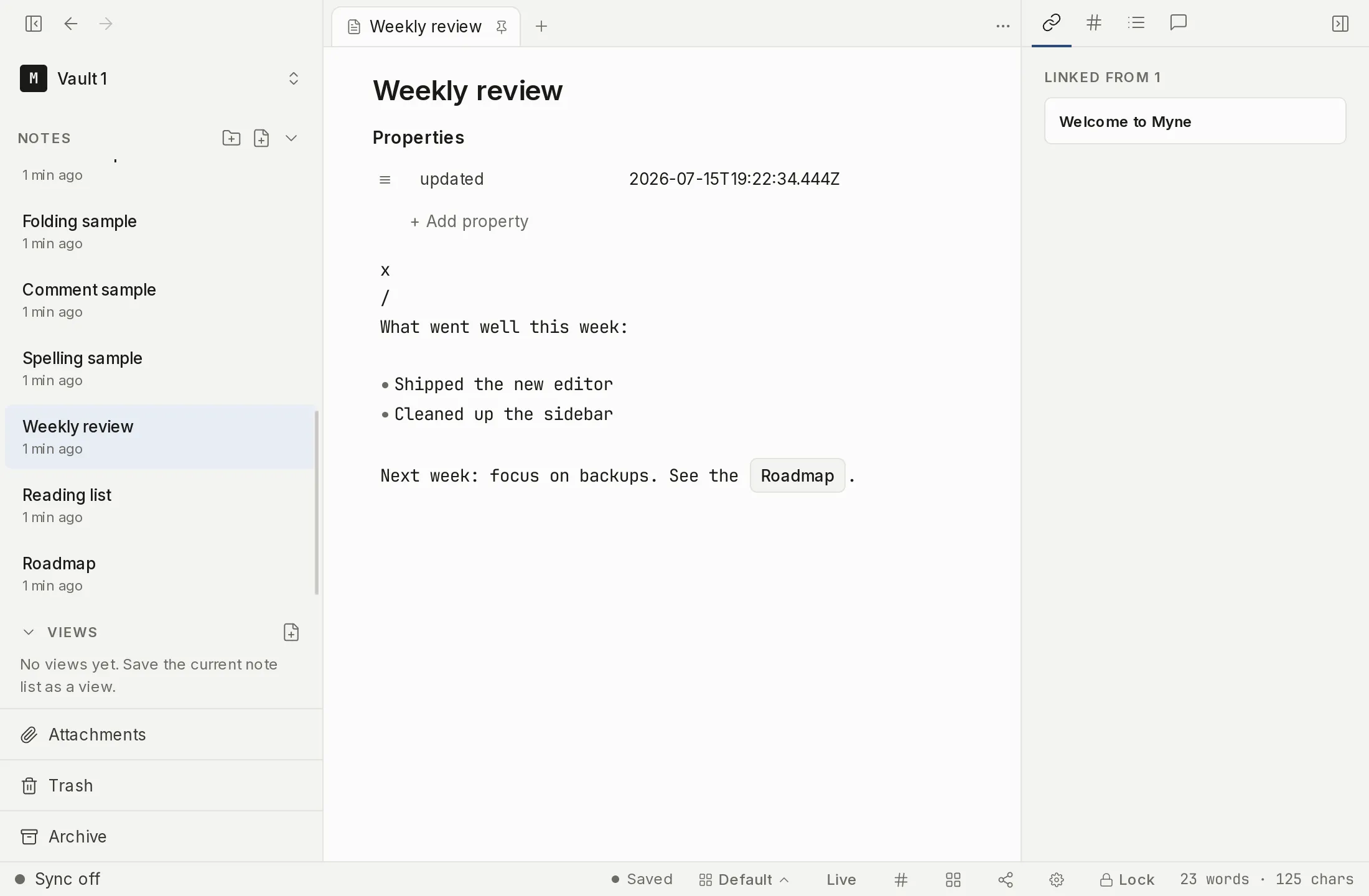 The editor tab strip with several note tabs open and one tab pinned.