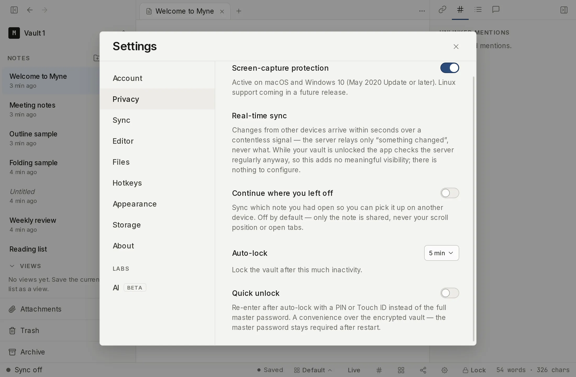 The Quick unlock section of the Privacy settings, where a device PIN can be set up.