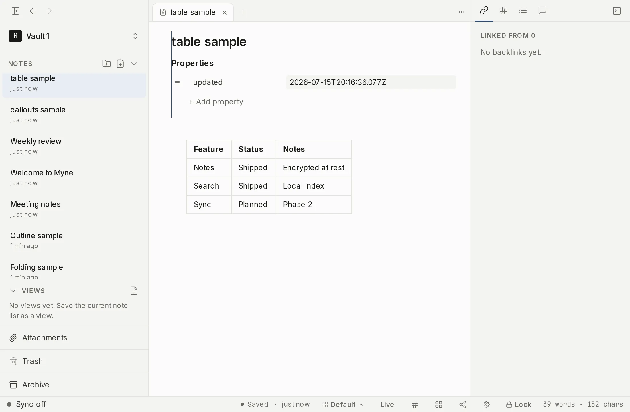 A note showing a rendered three-column Markdown table.